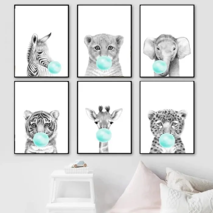Toile Lion Bleu - Enfant Bebe Chambre - Affiche Décorative - Poster Décoration Maison 30x40cm-1