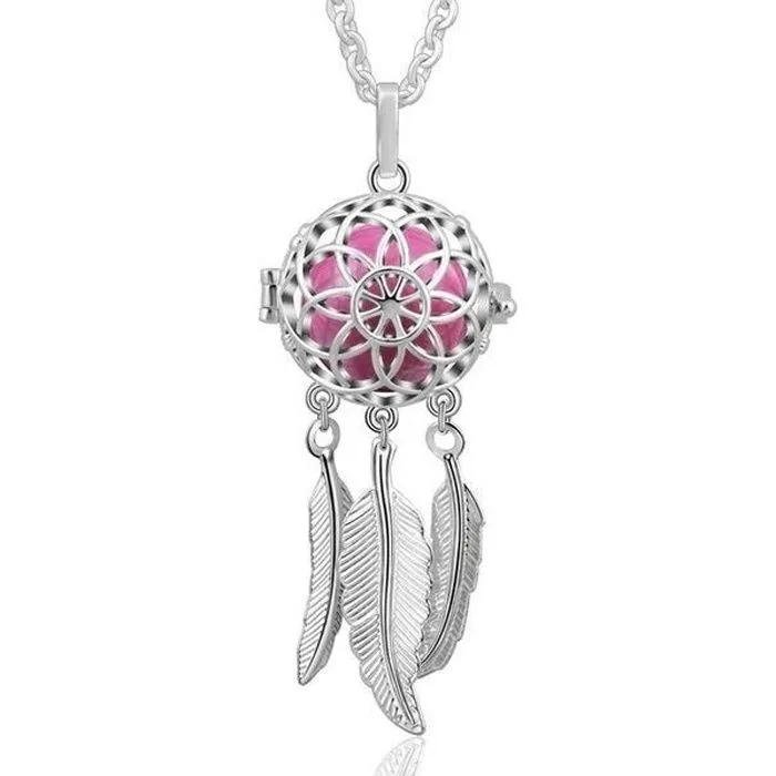 Collier Bola de grossesse fleur attrape-rêves grelot rose-0
