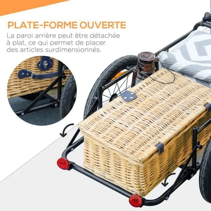 Remorque chariot à vélo avec coffre de rangement amovible pliable 65L-3
