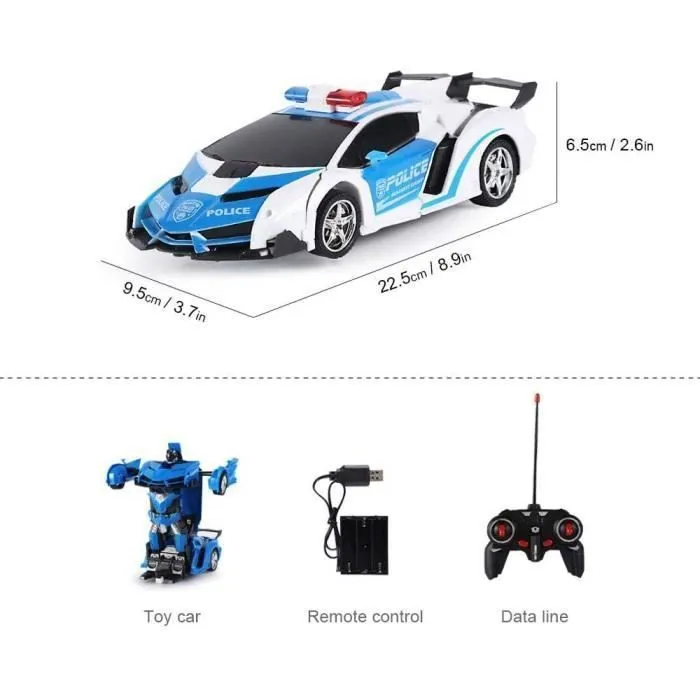 Voiture télécommandée pour Robot 2 en 1 - Jouet RC Déformation avec Sons et Lumières pour Enfants - Blanc-1