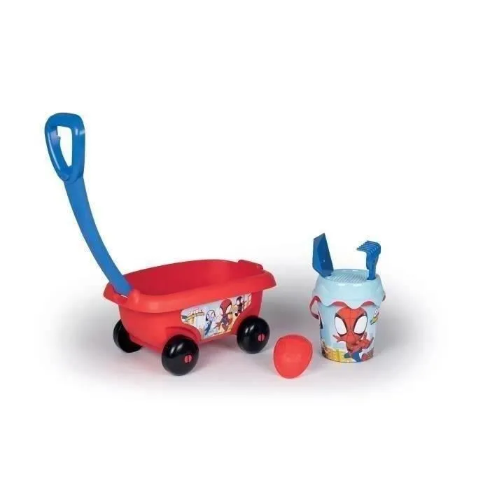 Smoby - Chariot de plage garni Spidey - Fabriqué en France - Pour enfants à partir de 18 mois - Bleu-0