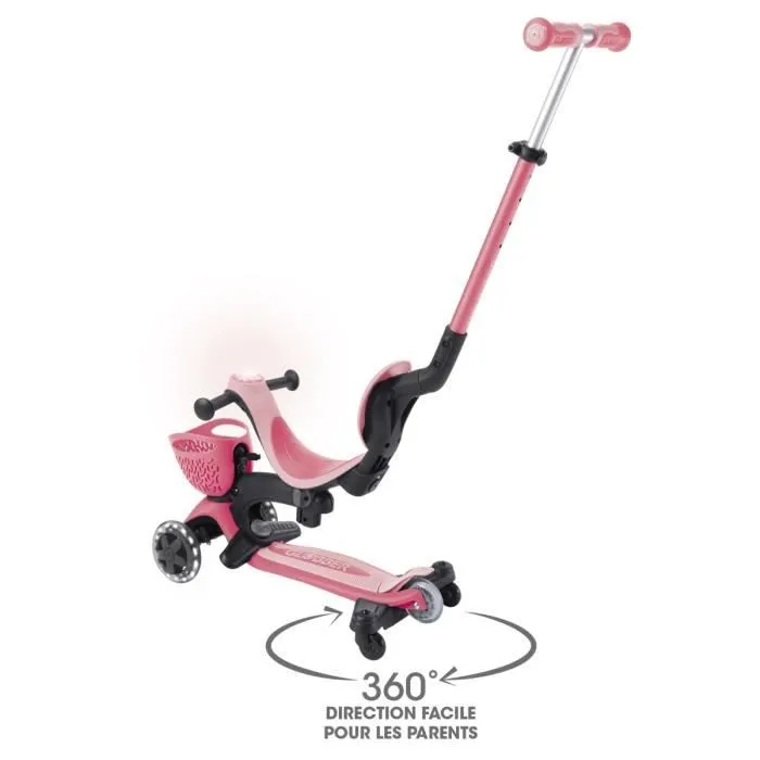 Globber - Trottinette évolutive GO UP BABY 360 LIGHTS - Rose Corail-1
