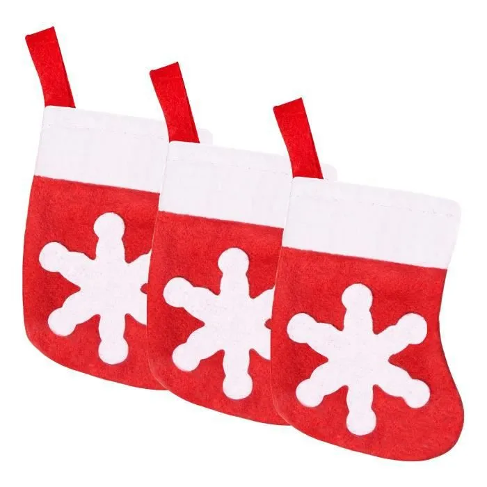 Décoration de table - SPRINGOS - 3 Pcs Porte-couverts de Noël - Rouge - Flocon de neige blanc - Tissu textile-2
