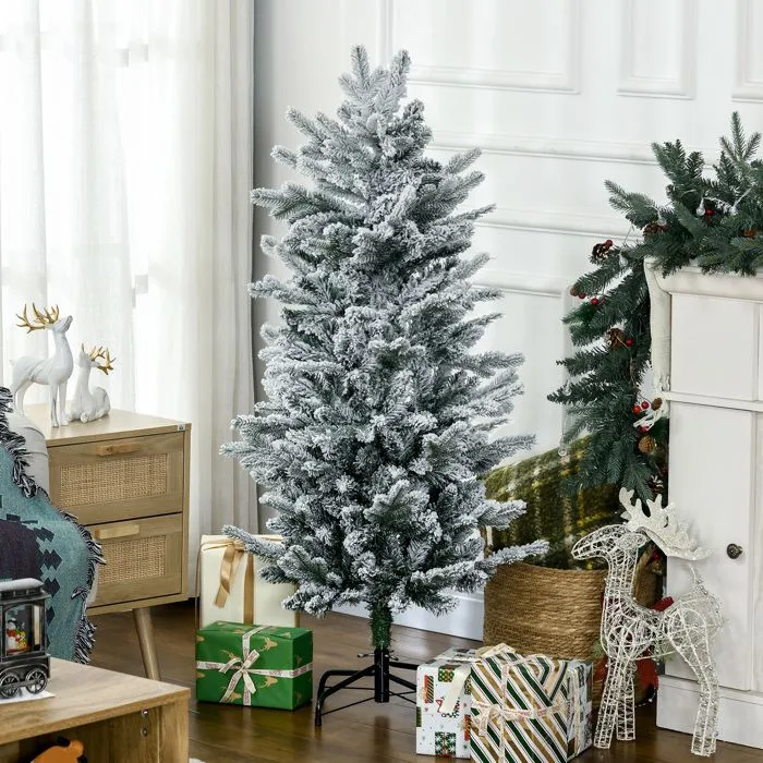 Sapin de Noël artificiel 135 cm - HOMCOM - pin naturel enneigé - 267 branches de neige - ouverture automatique - base en acier-1