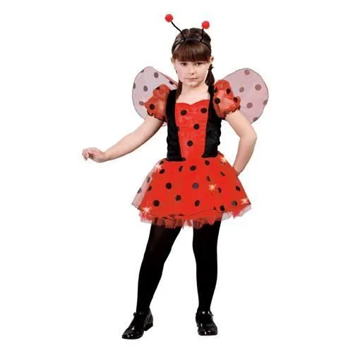 Déguisement coccinelle fille 7-9 ans - robe à volants noires et rayures rouges - ailes et antennes incluses-0