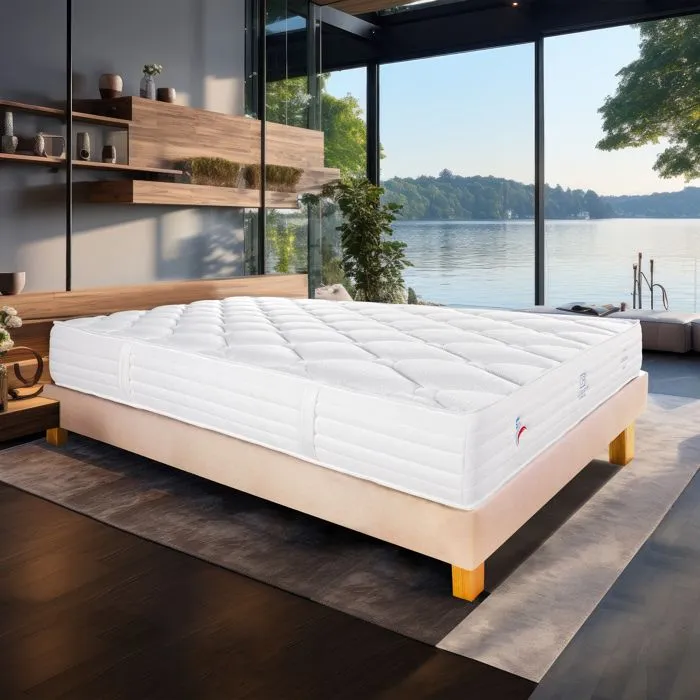 Ensemble Matelas 90x190 cm, Patriote Mousse, 27 cm, mémoire de forme , ferme, face été/hiver + sommier beige ep20cm-1