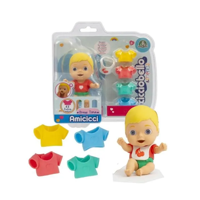 Cicciobello Amicicci Dress Time, avec 4 Tenues colorées et Bavoir, pour Filles à partir de 3 Ans, Multicolore, CC016000 ; Giochi-4