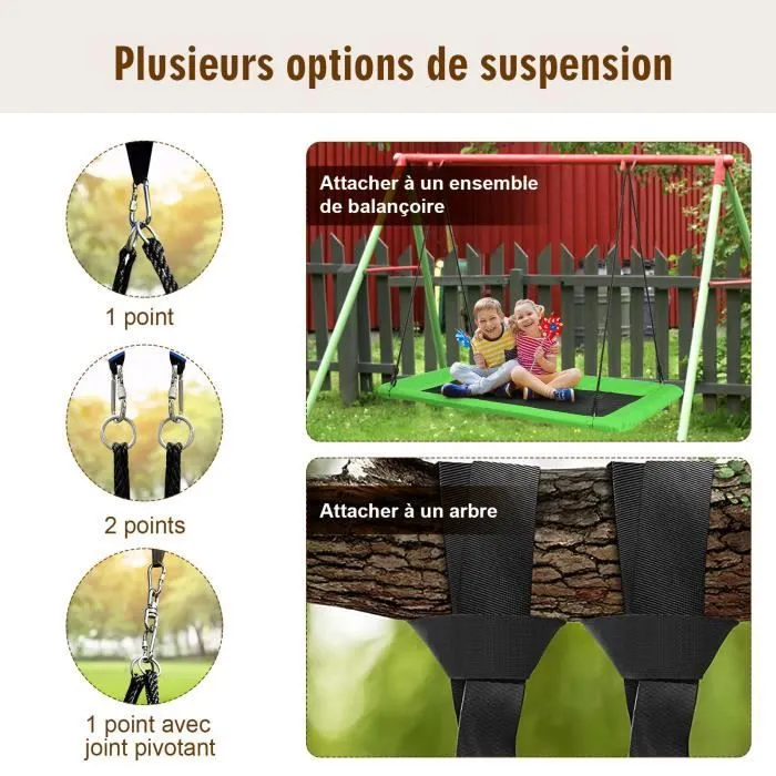 COSTWAY Balançoire Nid Extérieur en Plate-forme-en Tissu Oxford-Cordes de Suspension Hauteur Réglable 100-180CM-Charge 150KG-Vert-1