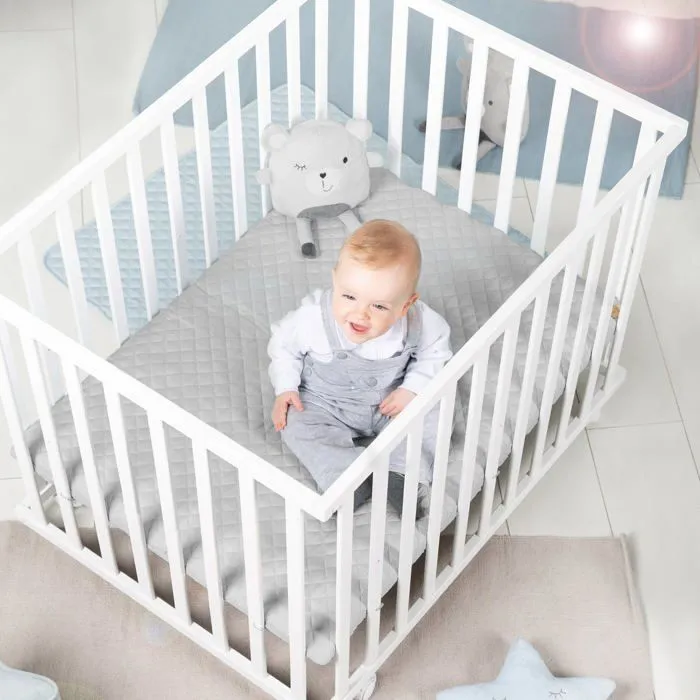 ROBA Parc Bébé Carré "roba Style" + Tapis de Parc + Tour de Lit - Gris-4
