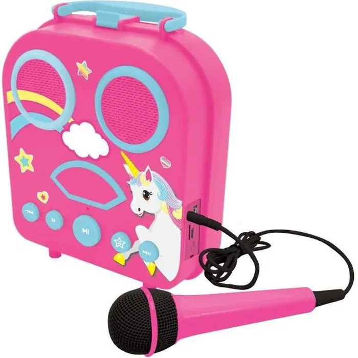 Enceinte Licorne Portable sans Fil avec Micro - LEXIBOOK - Bluetooth, Aux-in, USB/TF - Rose-0