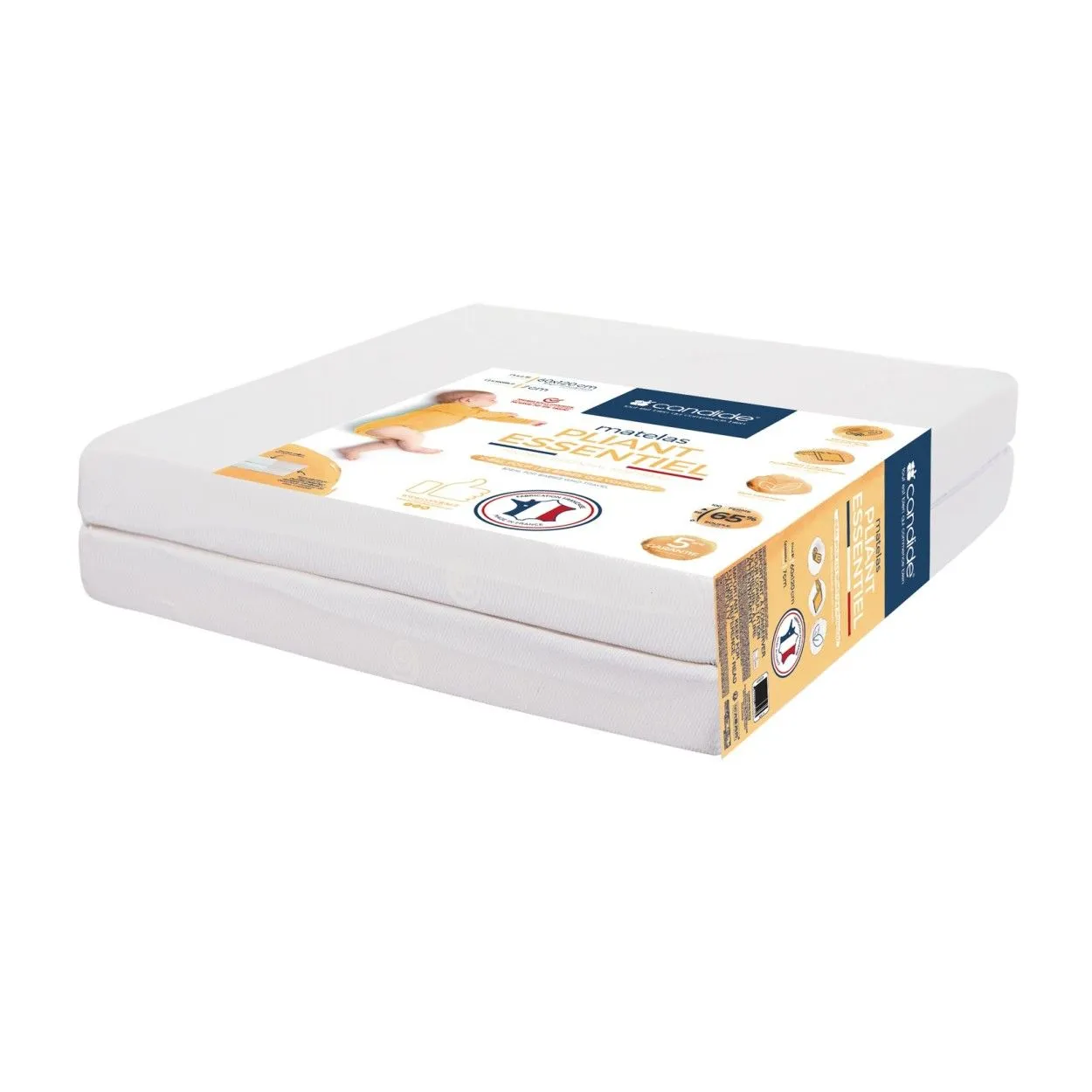 Matelas Bébé Pliant 2 Parties TINEO 60x120x7cm Essentiel Fabriqué En France - Garantie 5 ans-0