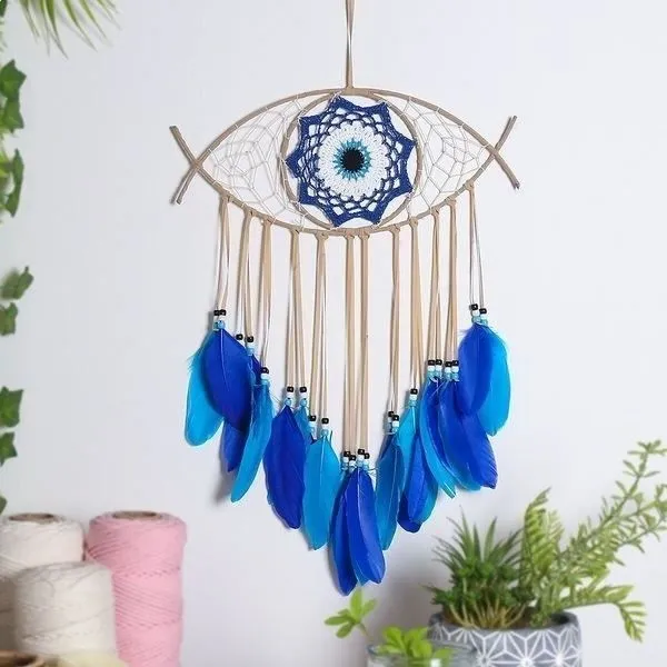 Attrape-Rêve - Amulette - Bleu - 38 cm - Décoration - Capteur de rêves-1