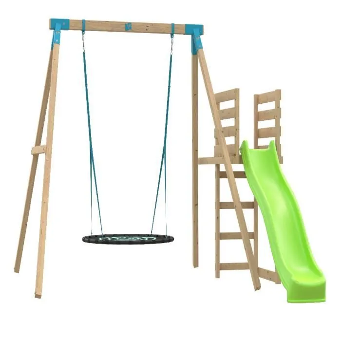 Aire De Jeux En Bois Avec Balançoire Nid D'Oiseau Géant, Toboggan Et Kit D'Ancrage - Tp Toys - Station Alysse-0