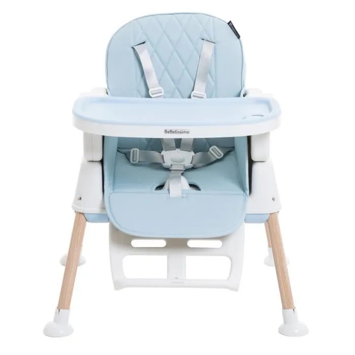 BEBELISSIMO  - Chaise Haute Bébé Evolutive - Réglable - dès 6 mois jusqu’à 20kg – 5 modes - bleu claire-2