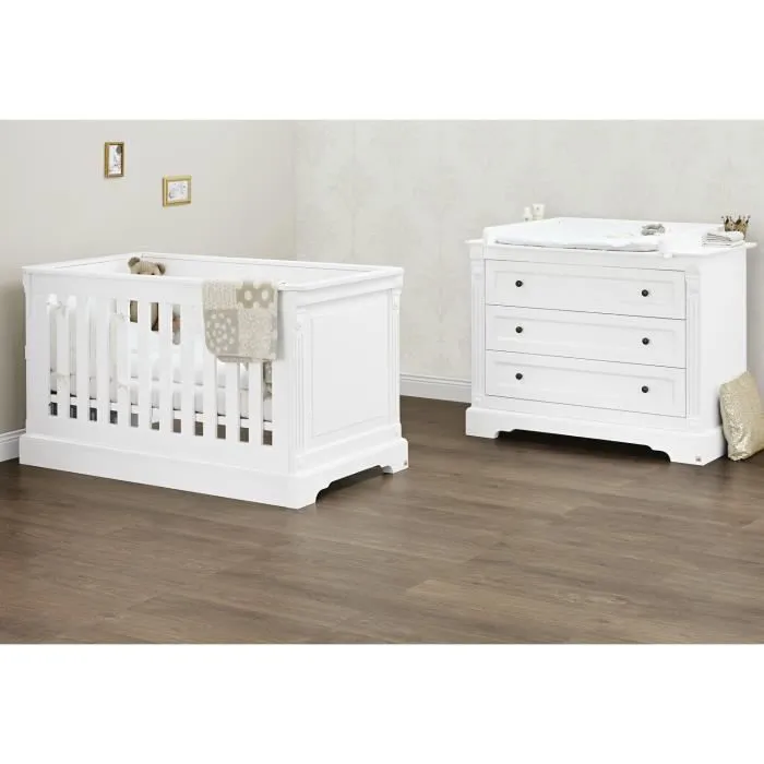 Lit bébé à barreaux et commode à langer Emilia - Pinolino - Blanc - 70x140cm - Réglable en hauteur-0