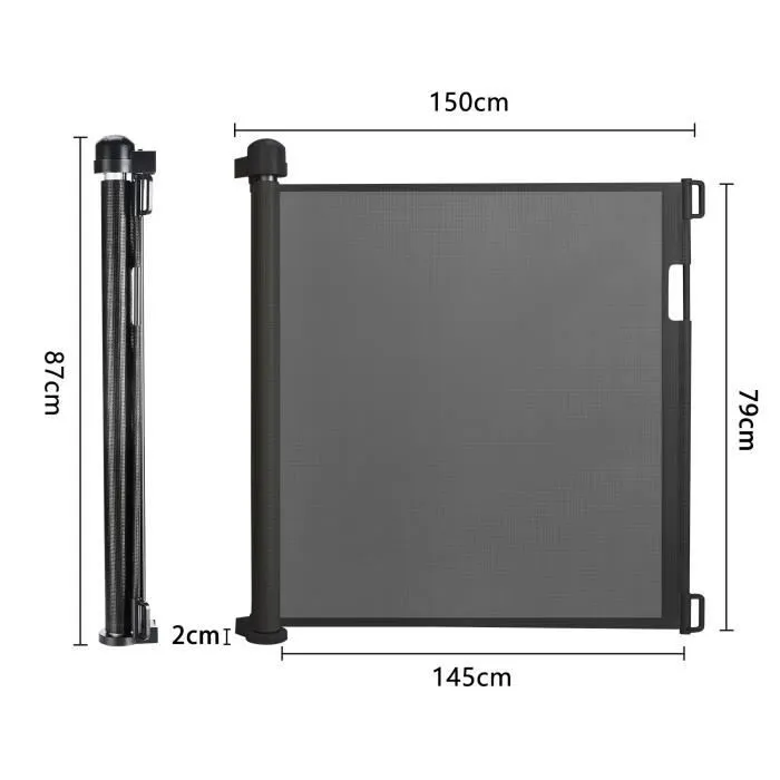 XMTECH Barrière de Sécurité pour Bébés - Chiens Rétractable (Large : 0 - 150 CM) - le noir - Pour l'intérieur et l'extérieur-1
