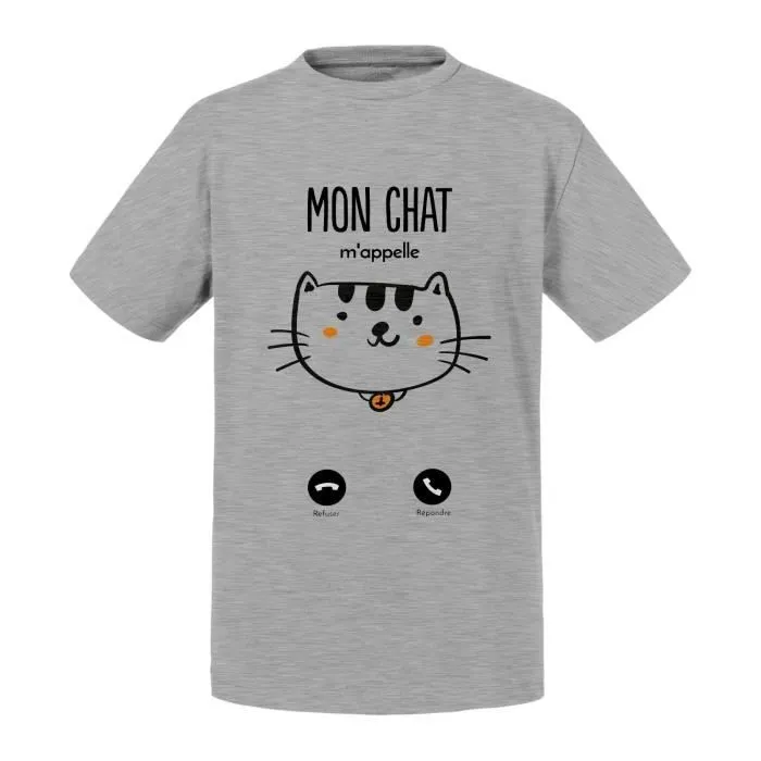 T-shirt Enfant Gris Mon Chat M'Appelle Chaton Animaux Mignon-0