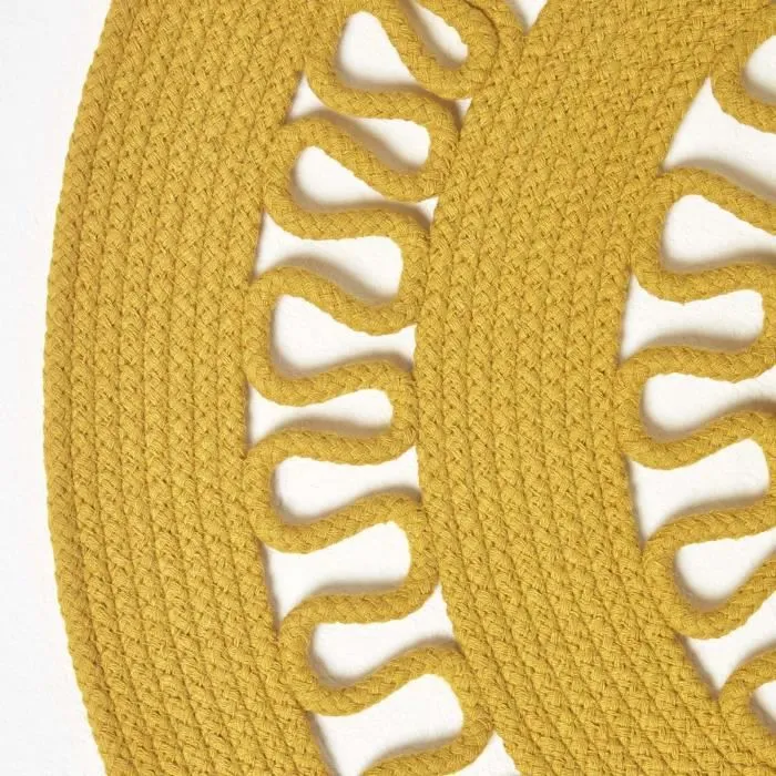 Tapis rond tissé à plat en coton ajouré Jaune Moutarde, 70 cm-2