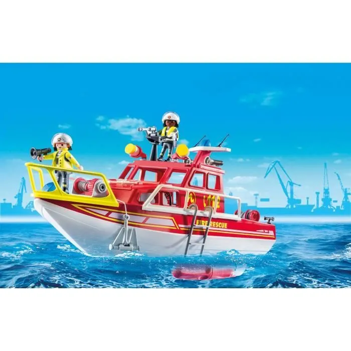 PLAYMOBIL 71598 Bateau de sauvetage et pompiers, Les pompiers, Action Heros, Dès 4 ans-1