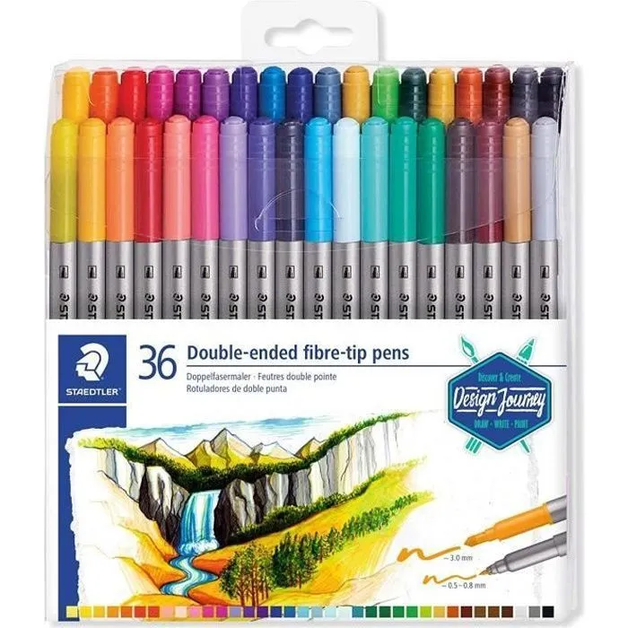 STAEDTLER® 3200 Design Journey - Set 36 feutres de coloriage double pointe 3,0 mm et 0,5 - 0,8 mm assortis-0