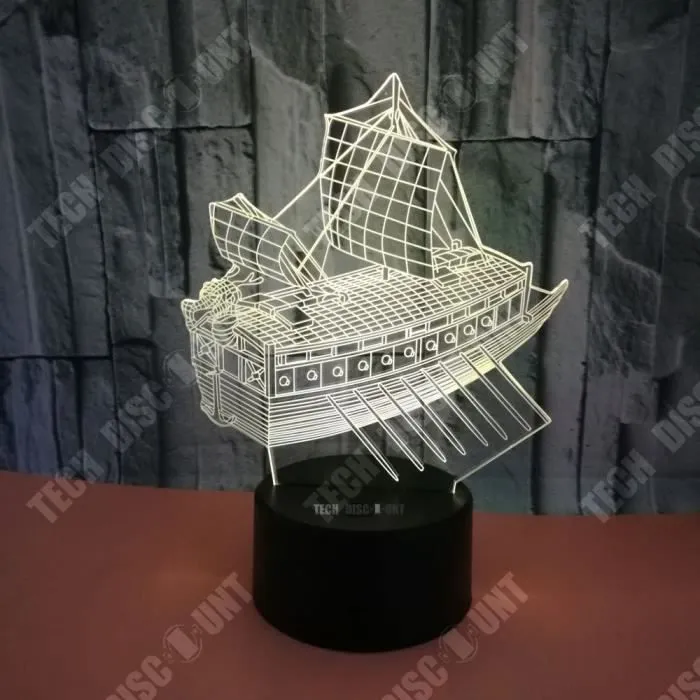 TD® Veilleuse 3D de bureau Commande tactile Sept couleurs réglables Aspect voilier Lumière d'illusion-0