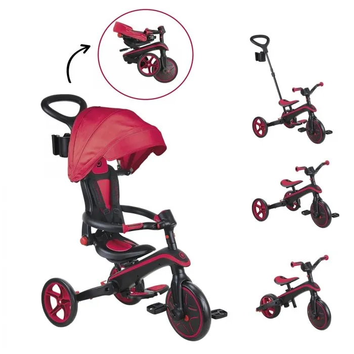 Globber - Tricycle EXPLORER 4-en-1 Évolutif & Pliable - Rouge-0