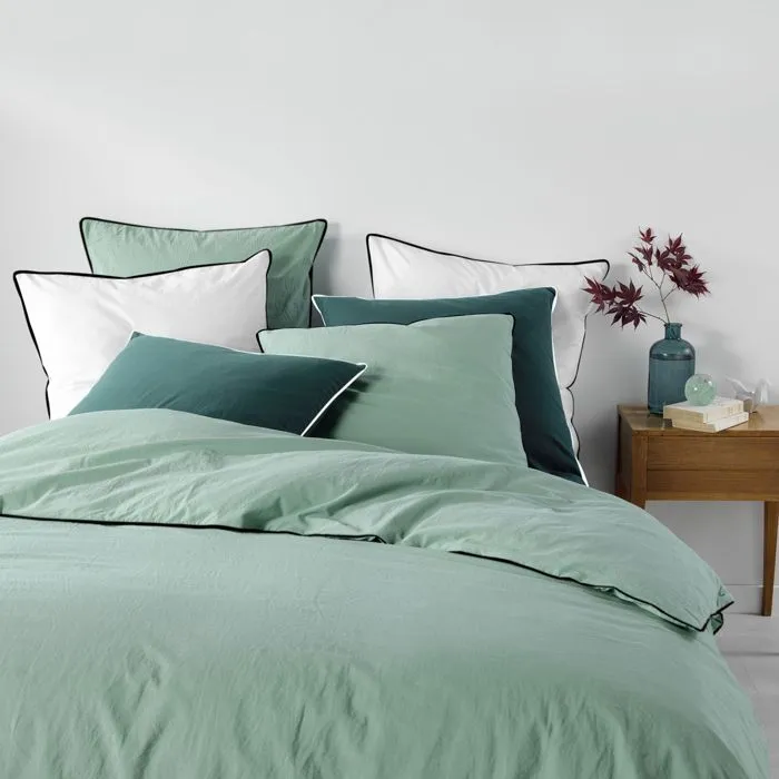 Drap housse coton lavé Linette Sauge 140x190 cm - Vert d'eau - Douceur D'intérieur-3