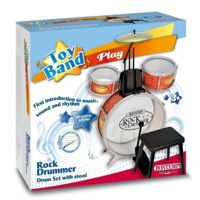 Ensemble de tambour avec tabouret jouet - BONTEMPI - Batterie - Intérieur - Mixte - Enfant-0