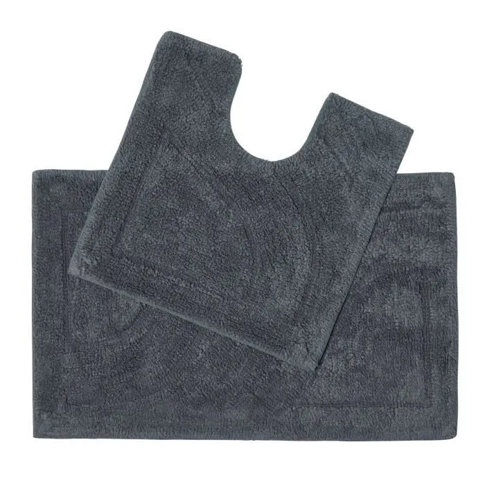 Tapis de bain et contour w.c doux en pur coton gris-0