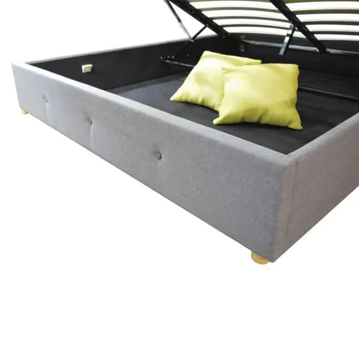 Lit Coffre Double 180x200 Prestigieux Sampur | Gris Foncé | Sommier Tissu Capitonné Inclus | Rangement Pratique | Design Moderne-3