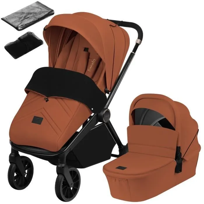 Poussette combinée 2en1 LIONELO Mika Plus - Naissance jusqu'à 22kg - Pack poussette Duo, Nacelle, sac et accessoires - Marron-0