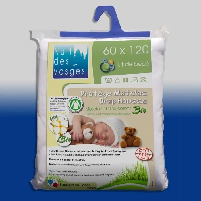Alèse housse bébé molleton doux et absorbant 100% coton biologique 60x120cm NATURA-0