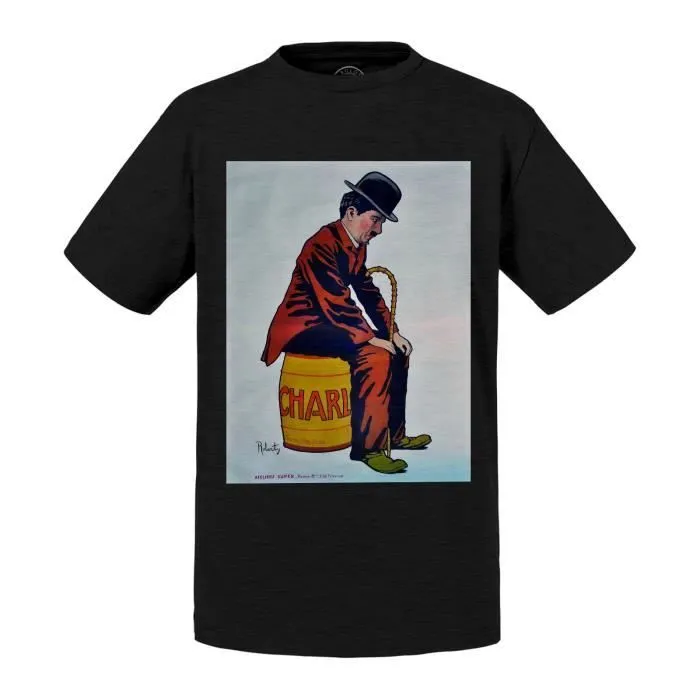 T-shirt Enfant Noir Charlie Chaplin Vintage Dessin Retro Affiches-0