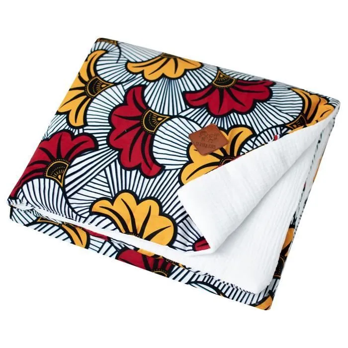 Couverture réversible Wax Fleurs de mariage 100x70 cm Rouge-0