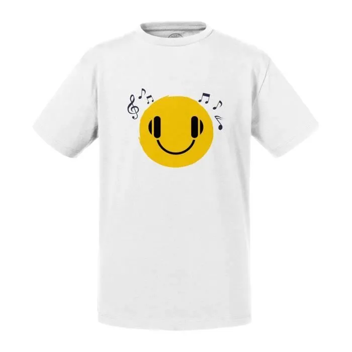 T-shirt Enfant Blanc Smiley Musique Musicien Instrument Note-0