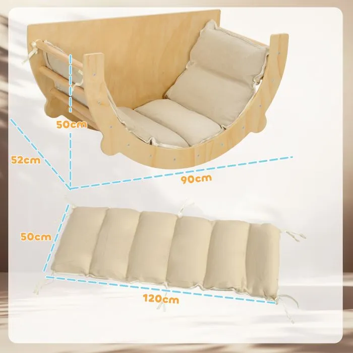 Arche d'escalade 3 en 1 - AIYAPLAY - fauteuil à bascule et table de jeu - coussin - en bois naturel 
 enfants de 18 à 48 mois-3