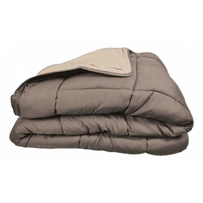 Couette chaude Bicolore Gamme Microfibre "Cocoon Non feu" Toison d'or - Cocoon Taupe Lin - 220 x 240 cm pour lit 2 places-0