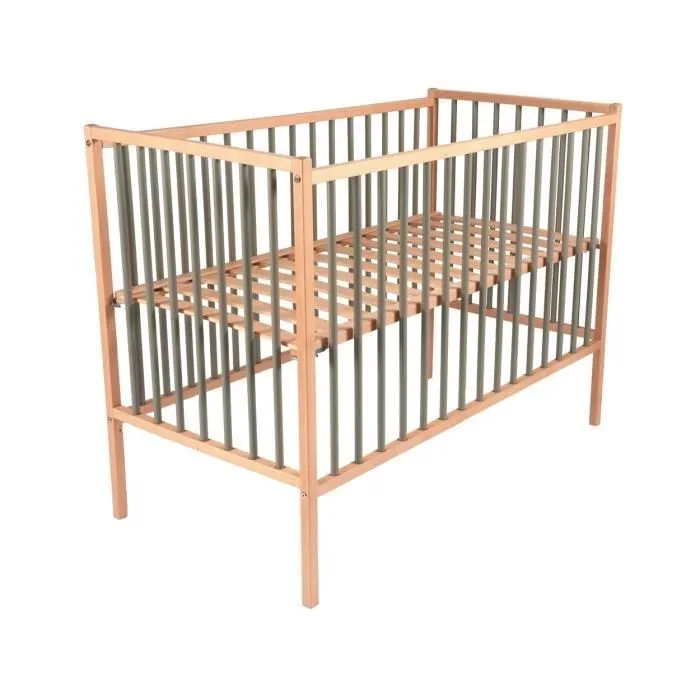 Lit bébé évolutif en bois bicolore gris - Combelle Rémi 60x120cm-0