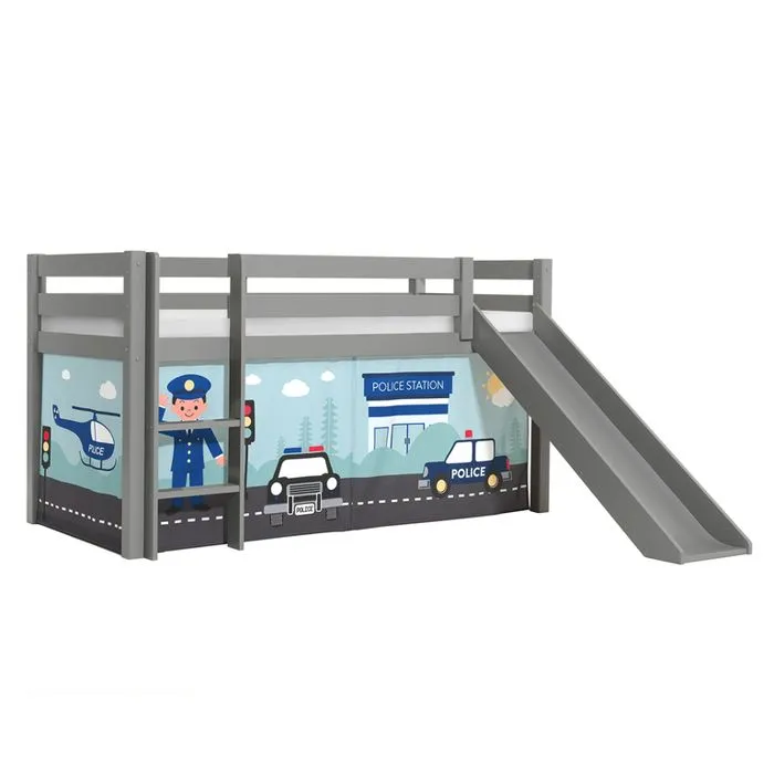 Lit mezzanine avec toboggan pin massif Gris - Vipack - PINO - Enfant - 90x200 cm - Laque UV-1