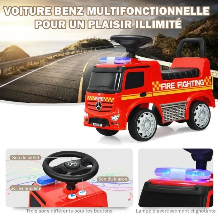 COSTWAY Porteur pour Enfants 12-36 Mois Voiture de Pompiers avec Espace de Rangement-Sonore et Lumineux - Rouge-1