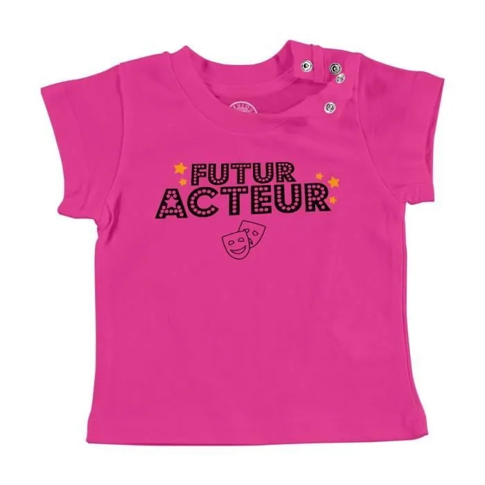 T-shirt Bébé Manche Courte Rose Futur Acteur Métier Films Comédien-0
