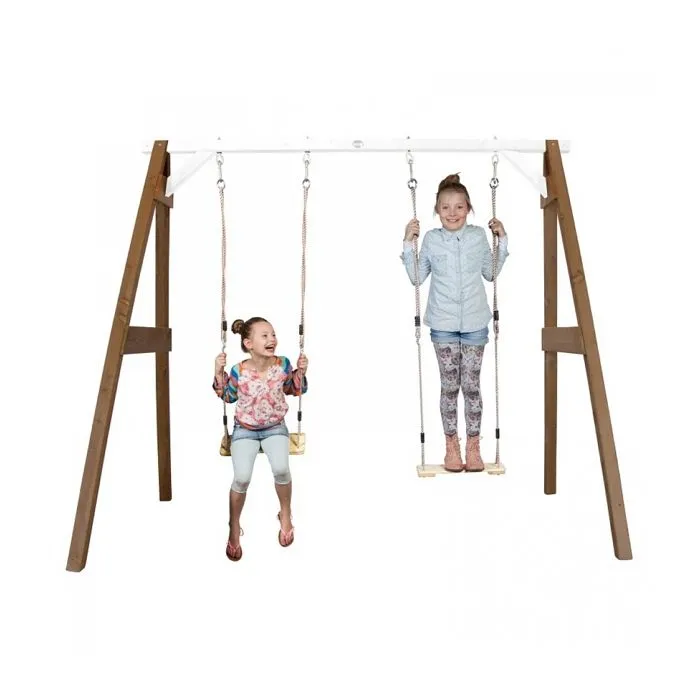 AXI Portique en Bois FSC Marron / Blanc avec 2 Balançoires Enfant | Balançoire pour l’extérieur / le jardin 2 agrès-1