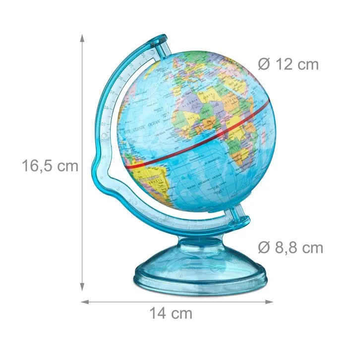 Relaxdays Tirelire globe boîte pour économiser pièces monnaie carte du monde en anglais voyage HxlxP: 16,5 x 14 x 14 cm, coloré-3