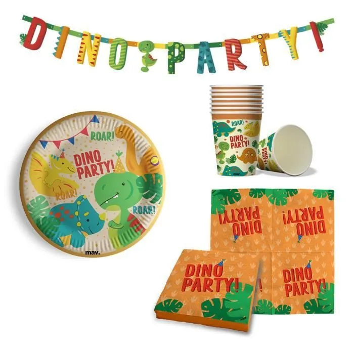 Kit anniversaire dinosaures - Maverick - 53 pièces - Écologique - Multicolore - Pour enfants-0