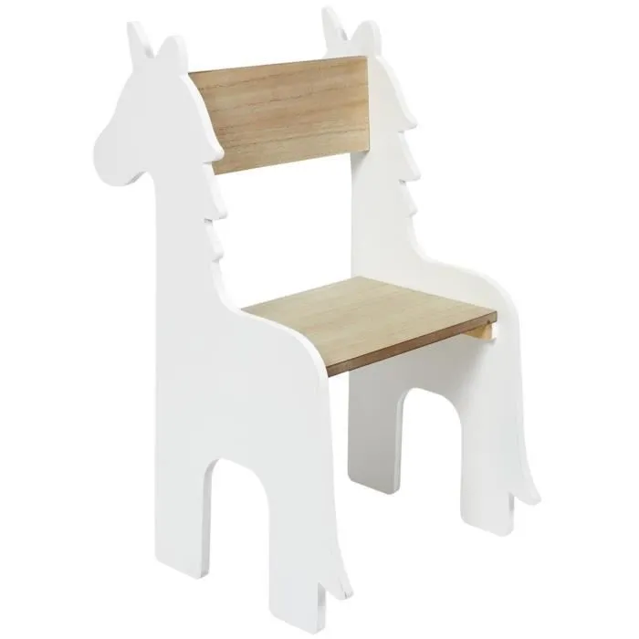 Home Deco Kids HD7477 Chaise Enfant Licorne Blanc et beige Bois H60 x 33 x 41 cm-0
