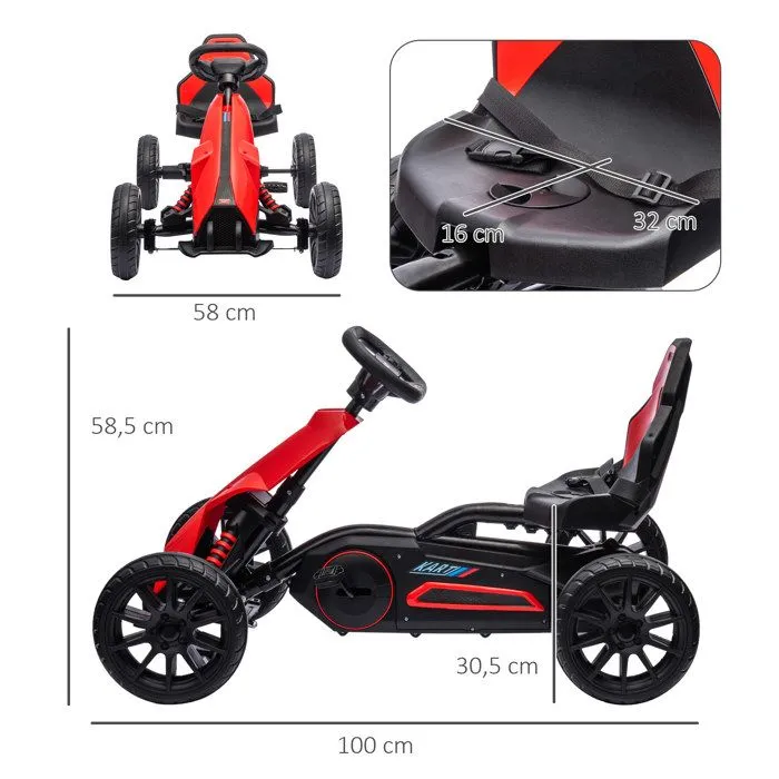 HOMCOM - Kart à pédales pour enfants - Plastique - 100x58x58.5cm - Rouge-3