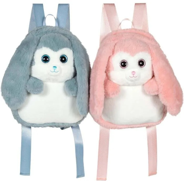 Fluffy Bag - GIPSY TOYS - Sac à dos en peluche - Lapin bleu et blanc 30 cm-2