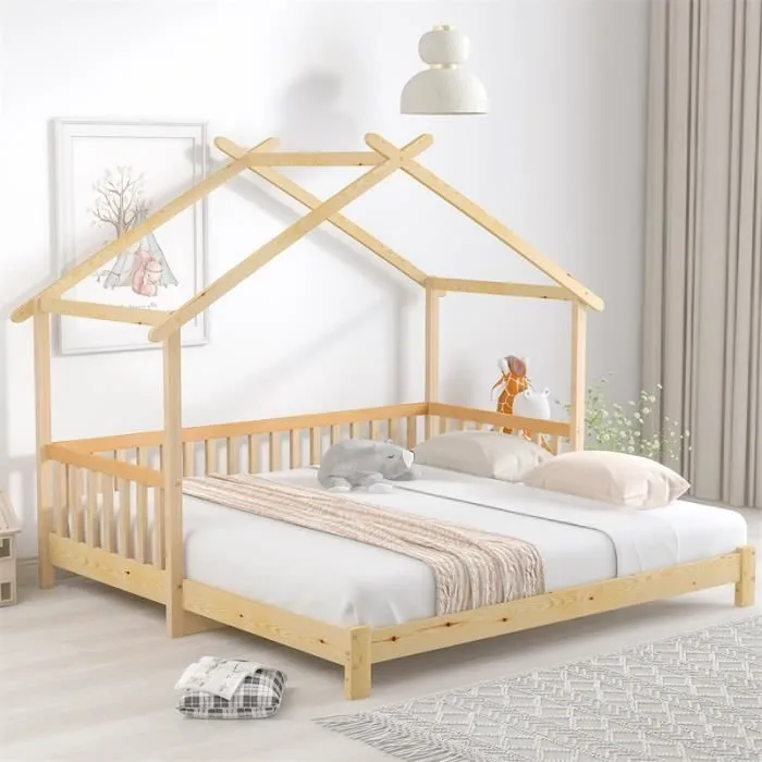 Lit Cabane Extensible - DREAMMESPACE - 200x90cm - Bois Massif - Pin - Naturel-1