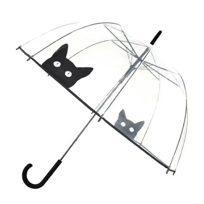 Parapluie transparent long et automatique Chat-0