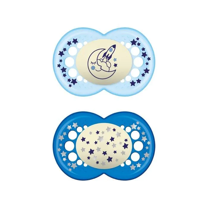 Mam - S166 - Sucette Original Night Tetine en latex pour bebes de 6 mois et plus Brille dans l'obscurite Bleu Lot de 2-0